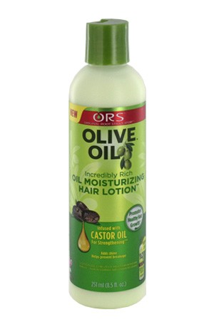 A bottle of ORGANIC ROOT OLIVE OIL MOISTURIZING LOTION (8.5OZ) with green and white labeling.