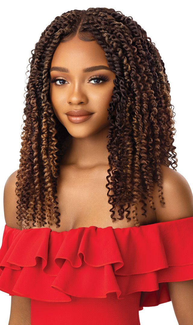 OUTRE X-PRESSION TWISTED UP BRAIDED LACE FRONT WIG 4X4 KINKY BOHO PASSION WATER WAVE 18", SIDE VIEW